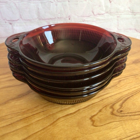 Vintage Anchor Hocking Coronation Royal Ruby Glass Fruit Dessert Bowls - Picture 6 of 6